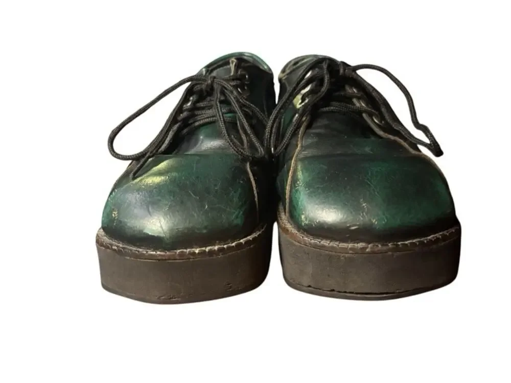 Vintage John Fluevog Creepers Platform Shoes Tie Oxfords Green Brown Size 43